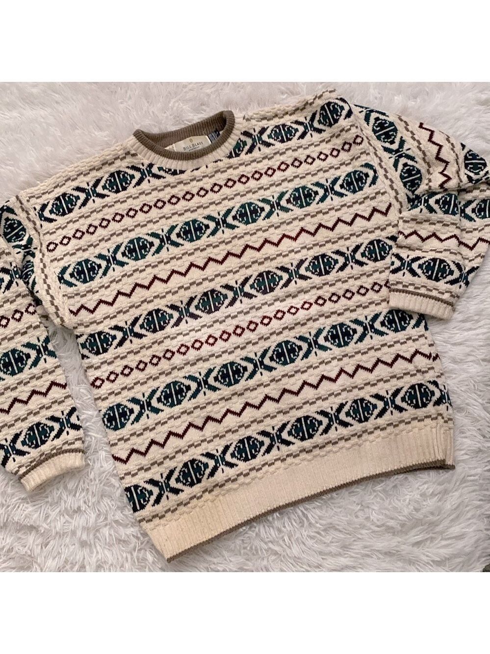 Vintage 90’s Bill Blass patterned multi color knit sweater